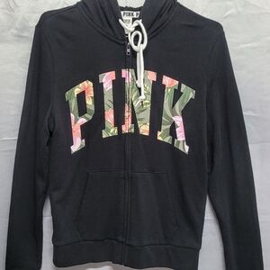 PINK Victoria's Secret Black Hoodie with Floral Logo And Leggings